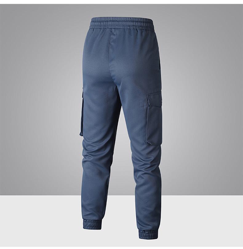 Men’s lightweight cargo pants for spring/summer/autumn — outdoor long pants with multiple pockets, featuring a belt loop closure and a no-zip, non-stretch design; suitable for work (solid color); machine washable.