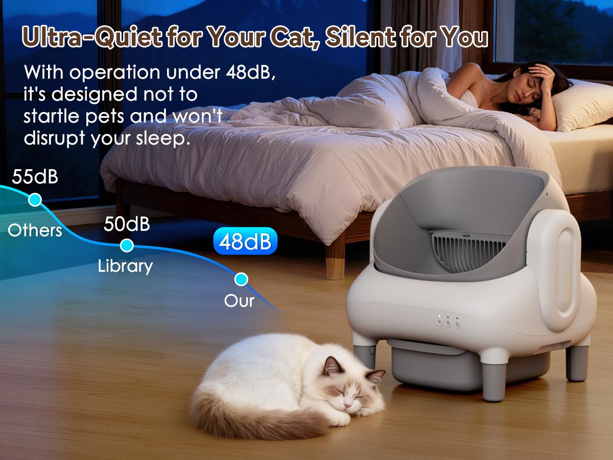 Multi-Cat Smart Self-Cleaning Litter Box, Open-Top APP Control, Odor-Free Waste Disposal includes Trash Bags