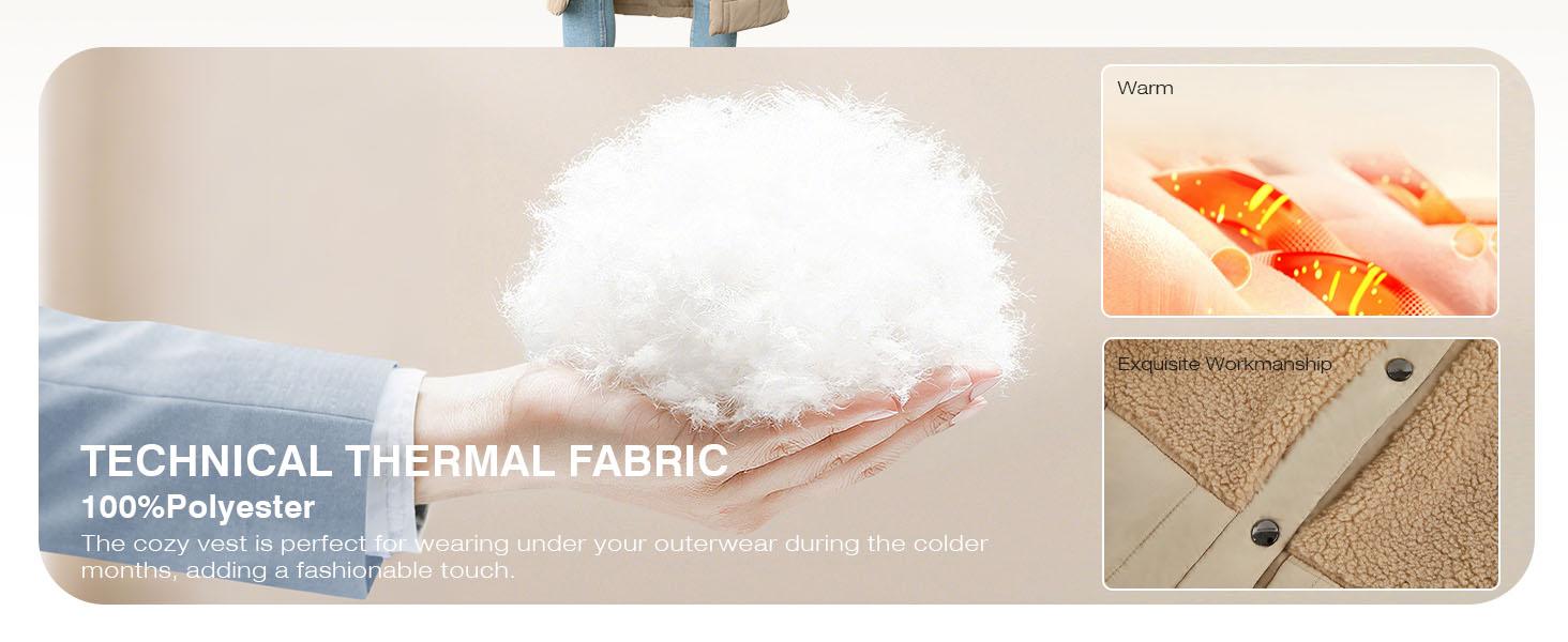 TANKANEO Women's Long Puffer Vest Fleece Jacket Winter Button Down Sleeveless Coats