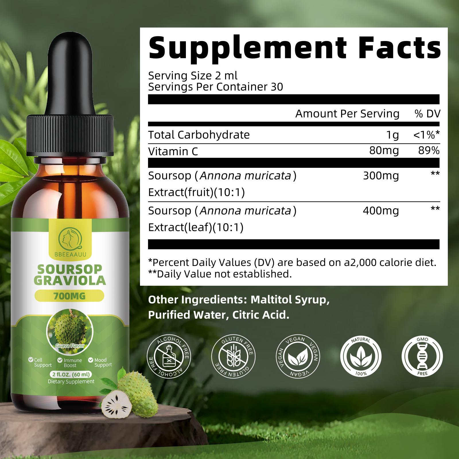 Soursop Liquid Drops, Multivitamin, 60ml, 2 Fl Oz, Bitters Liquid, Organic Soursop Leaf Extract Soursop Oil, Dietary Fiber Healthcare Supplement Soursop Liquid Drops, Multivitamin, 60ml, 2 Fl Oz, Bitters Liquid, Organic Soursop Leaf Extract Soursop Oil, Dietary Fiber Healthcare Supplement