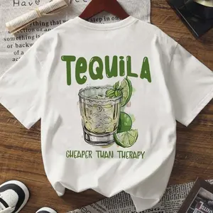 New Women Soft Versatile Casual Spring/Summer Fashion Loose Round Neck Breathable Tequila Print T-Shirt