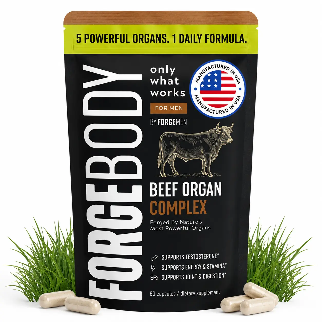 Beef Organ Supplement Complex for Men | Grass-Fed Liver, Heart & Organ Capsules | Energy & Vitality Support 4 Men & Women Superfood Healthcare - 30 Day by FORGEBODY