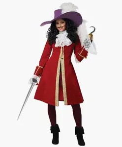 Pirate Captain Hook - Red/Black - Deluxe Costume - Women - 4 Sizes