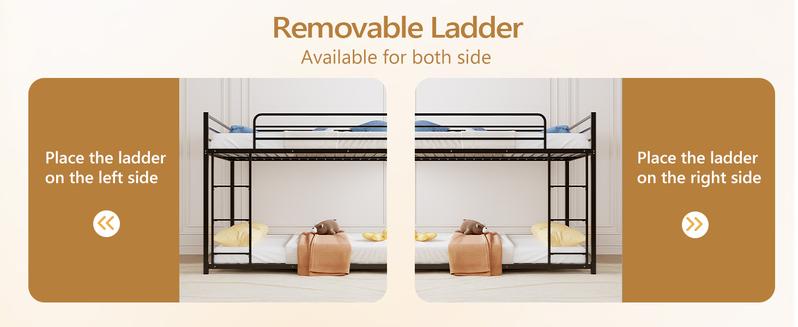 JOYMOR Bunk Bed Twin Over Twin, Metal Twin Size Bed Frame with Safety Guardraild for Boys Girls, Junior, Low Profile Space Saving Design, Mattress Not Included