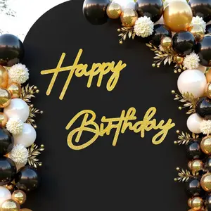 Happy Birthday Sign for Backdrop, Glitter Felt Gold Happy Birthday Banner, Golden Birthday Party Decorations for Girl Boy Women Men, Wall Decor Balloon Arch Photo Prop