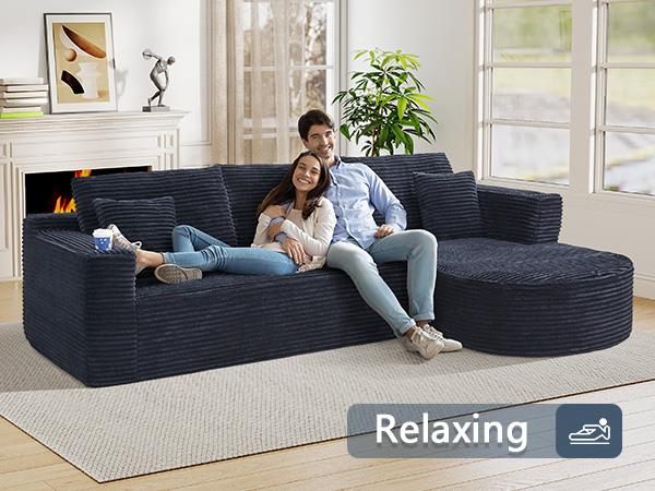 [Two packages will be shipped] Giratree 105-inch Faux Rabbit Fur Sofa, with optional left and right chaise lounges, modular design, L-shaped sectional, cloud-like comfortable modern sofa bed, deep seating design, sponge filling, no assembly required.