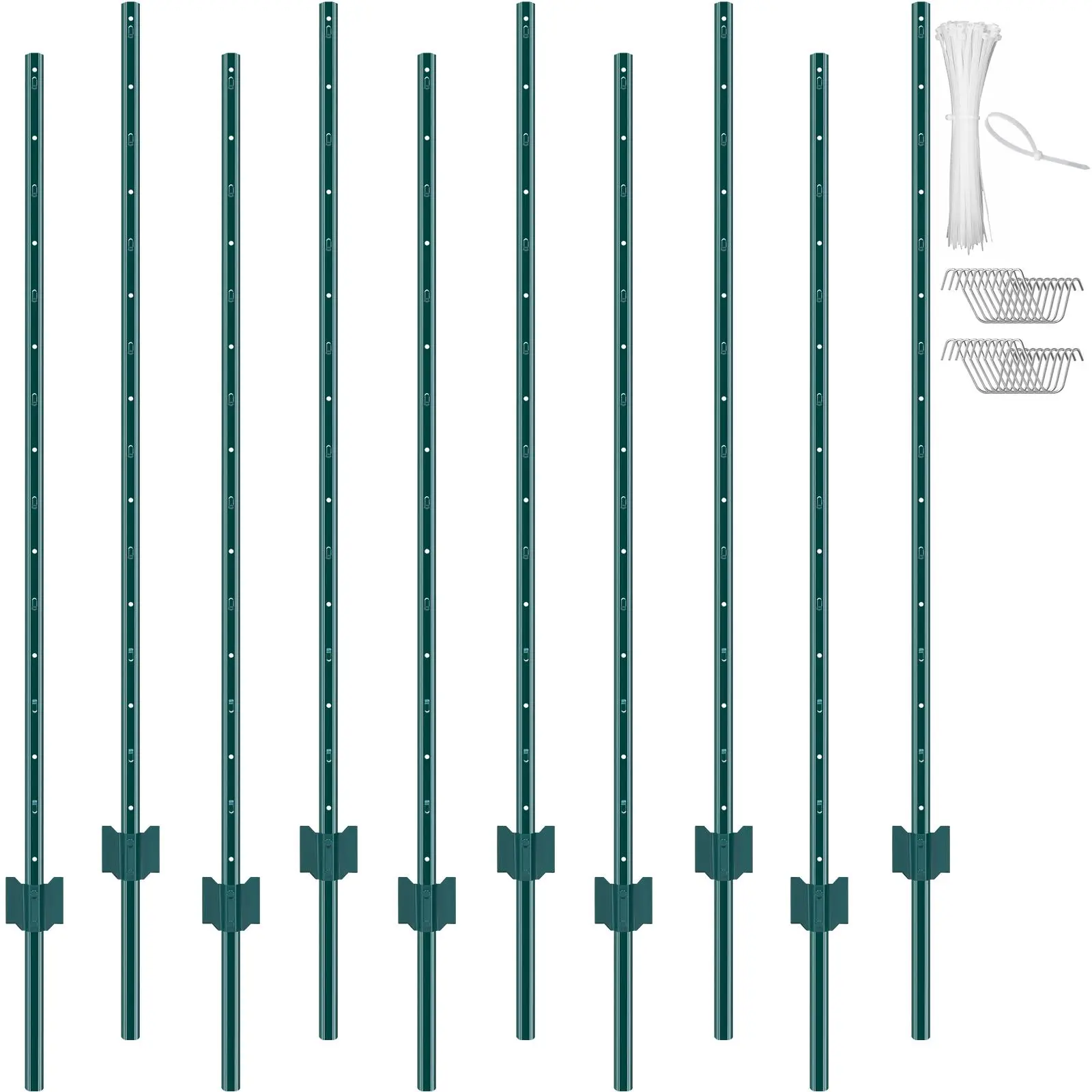 VEVOR 5 Feet Fence Post,  , 10 Pack T-Post Heavy Duty Metal Fence Posts, Sturdy Steel Fence Stakes for Garden Yard, Lawn, Farms and Outdoor Wire Fencing, Green#BackToSchool