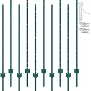 【Summervibes】VEVOR 5 Feet Fence Post,  , 10 Pack T-Post Heavy Duty Metal Fence Posts, Sturdy Steel Fence Stakes for Garden Yard, Lawn, Farms and Outdoor Wire Fencing, Green