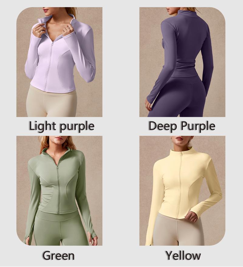 NcmRyu Women's Full Zip Long Sleeved Sports Jacket Slim Fit Quick Dry Stretch Fabric with Thumb Holes for Running Yoga Gym Workout Outfits Activewear Athletic Techwear Athleisure