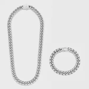 Cuban Link Chain + Bracelet (Silver) - 12mm