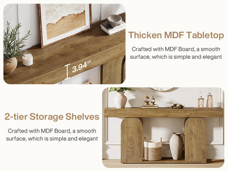 Tribesigns 70.9-Inch Extra Long Farmhouse Console Table, 2-Tier Wooden Entryway Console with Storage Shelf, Sofa Table Behind Couch for Hallway, Living Room, Entrance, Light Brown