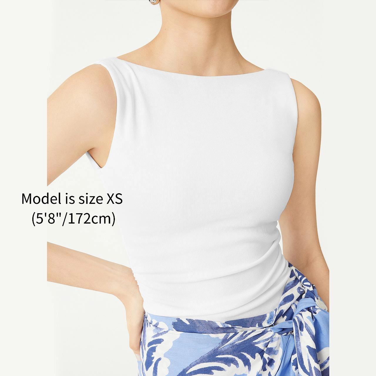 OGL 2Pcs Set Elastic Open Back Brami Tank Tops for Women Sleeveless Basic Minimalist Fashion Top with Built-in-Bra for Everyday Wear Casual Check Twist White/Dusk Blue SpringStatements