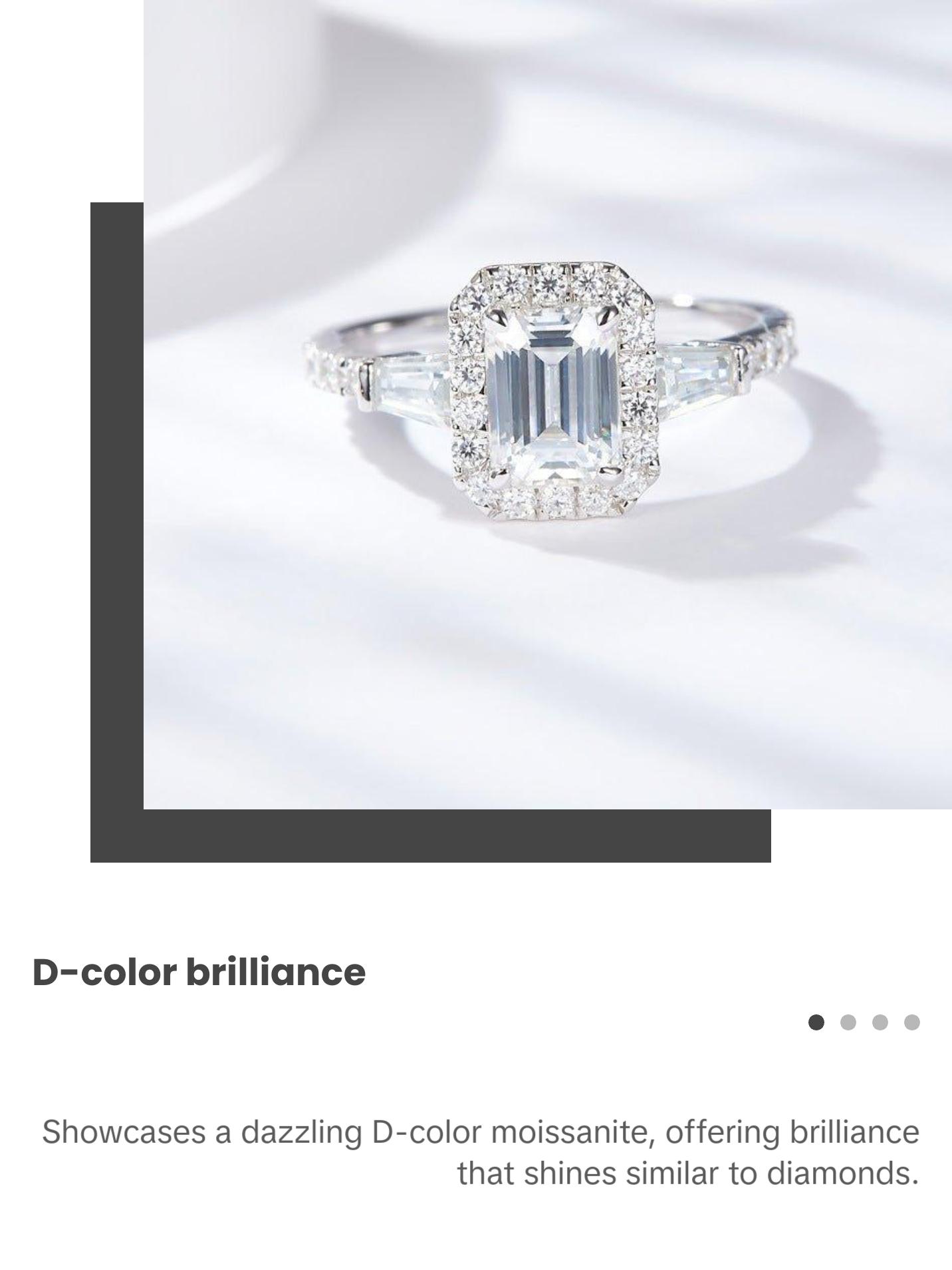 925 Sterling Silver D-color Emerald Cut Moissanite Ring