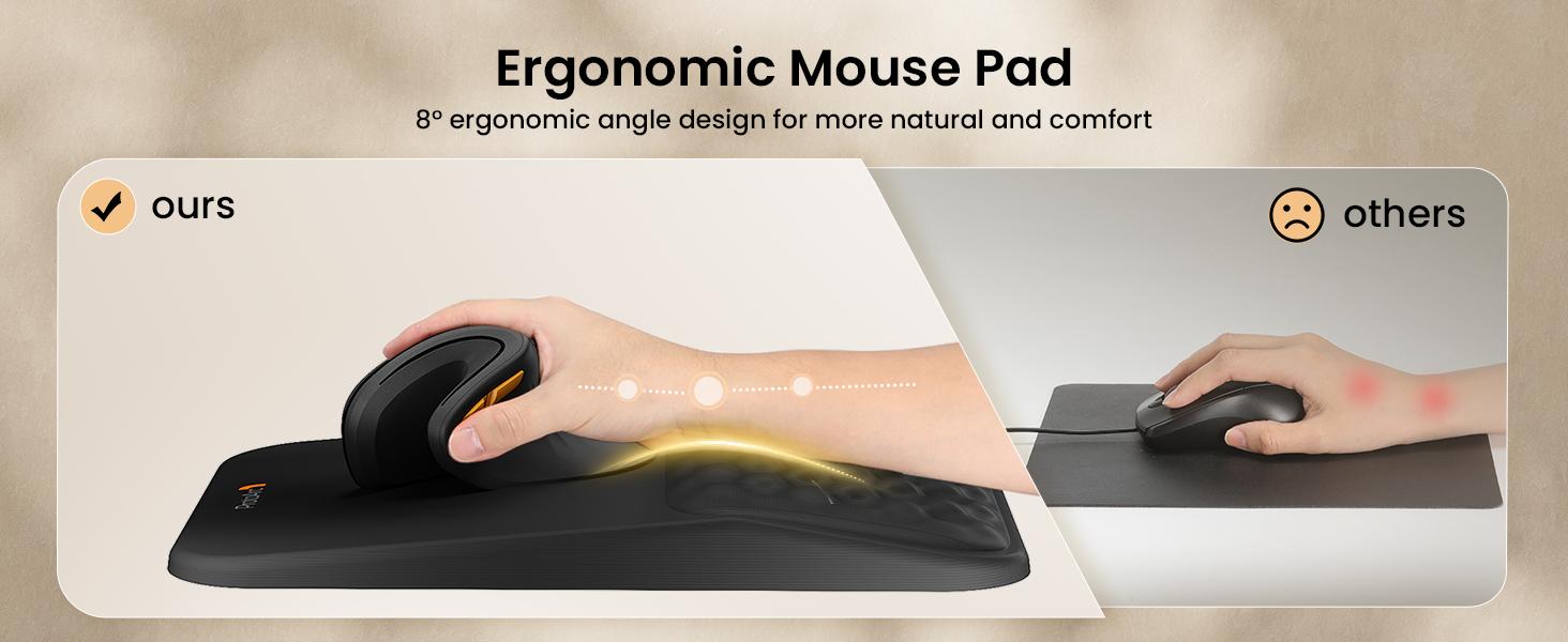 ProtoArc Mouse Pad, MP50 Ergonomic Mouse Mat with Wrist Support Massage Design for Pain Reilef, Non-Slip Rubber Base, Waterproof, Soft Memory Foam, Mousepad for Computer Mouse, Laptop, Office, Desk Gadgets, Husband Gifts