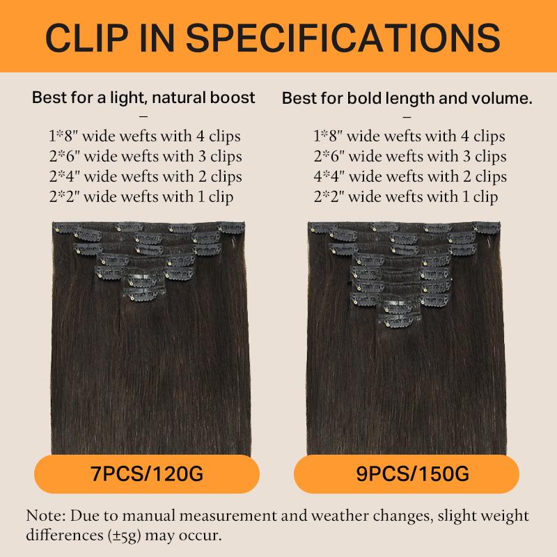 Doores Clip in Hair Extensions 120g/7pcs 150g/9pcs 100% Human Hair Straight for Daily Use