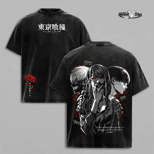 Ken Kaneki x Rize Kamishiro Vintage Washed Oversized T-Shirt And Hoodie – Tokyo Ghoul Dark Ghoul Anime Graphic Tee, Heavyweight Cotton Unisex Streetwear, Y2K Manga Aesthetic Shirt