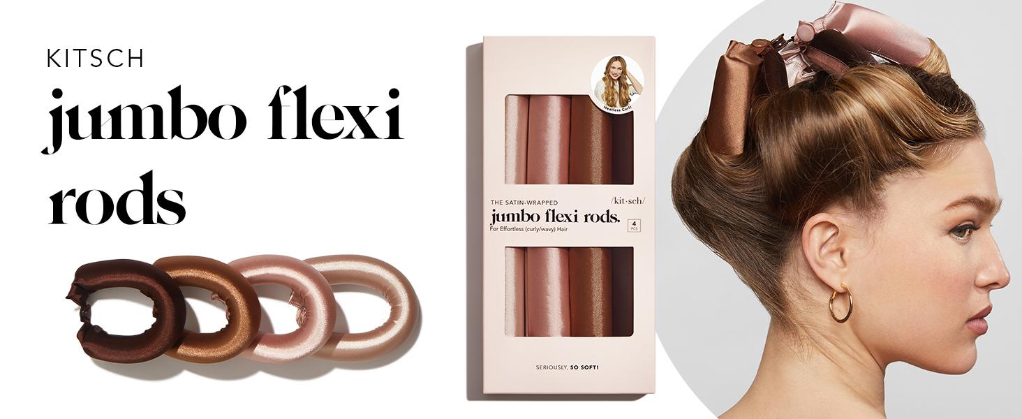 Kitsch Satin Heatless Curling Rod - Jumbo Flexi Rod, Heatless Hair Curler for Overnight, Soft Hair Curlers, Heatless Curlers for Women, 4pcs, Rosewood