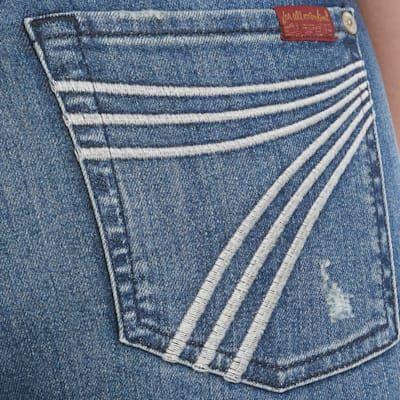 7 for All Mankind Women's Medium-Dark Wash Mid Rise Lightly Distressed Dojo Trouser Jeans