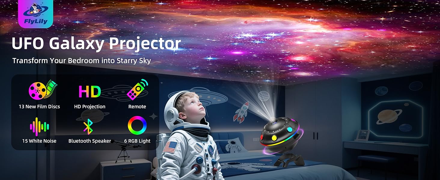 UFO Galaxy Projector – 13-in-1 Star Night Light With Bluetooth Speaker, White Noise, Timer, 360° Rotation & Remote (Bedroom, Gaming, Gift)