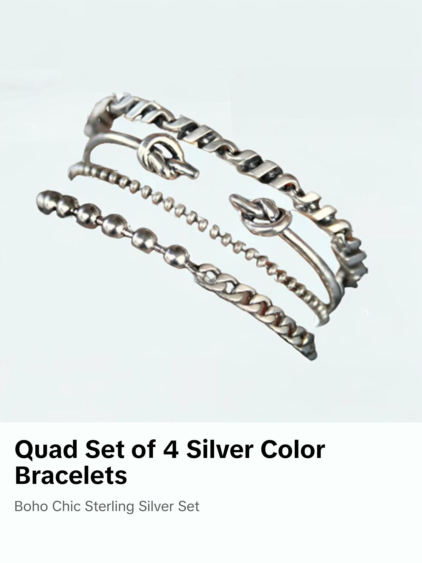 Quad Set of 4 Sterling Silver Bracelets, Stacking Bracelets Quad Set of 4 Sterling Silver Bracelets, Stacking Bracelets