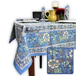 Sorrento Series Floral Square Cotton Tablecloth : Amalfi Azure