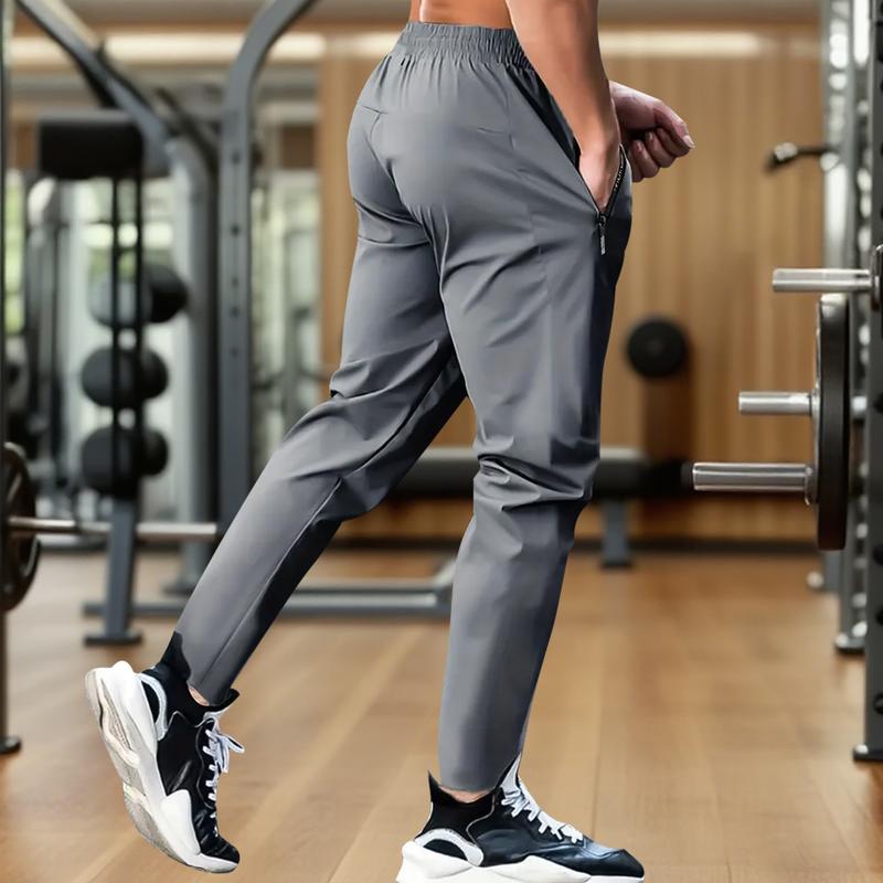 Men's Ice Silk Jogger Pants - Breathable - Stretchy Sports Trousers with Zippered Pockets - Suitable for Running, Fitness, and Outdoor Activities - Black, Gray, Khaki, Blue - Running Gear - Casual Activewear - High Elasticity