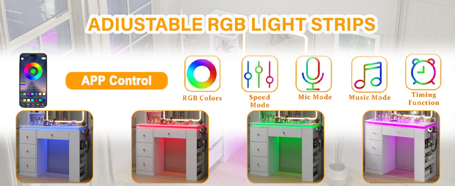 CollaredEagle LED Lighted Makeup Vanity with Mirror & Storage Drawers for Bathroom & Bedroom White Finish with Charging Station & Adjustable Lighting