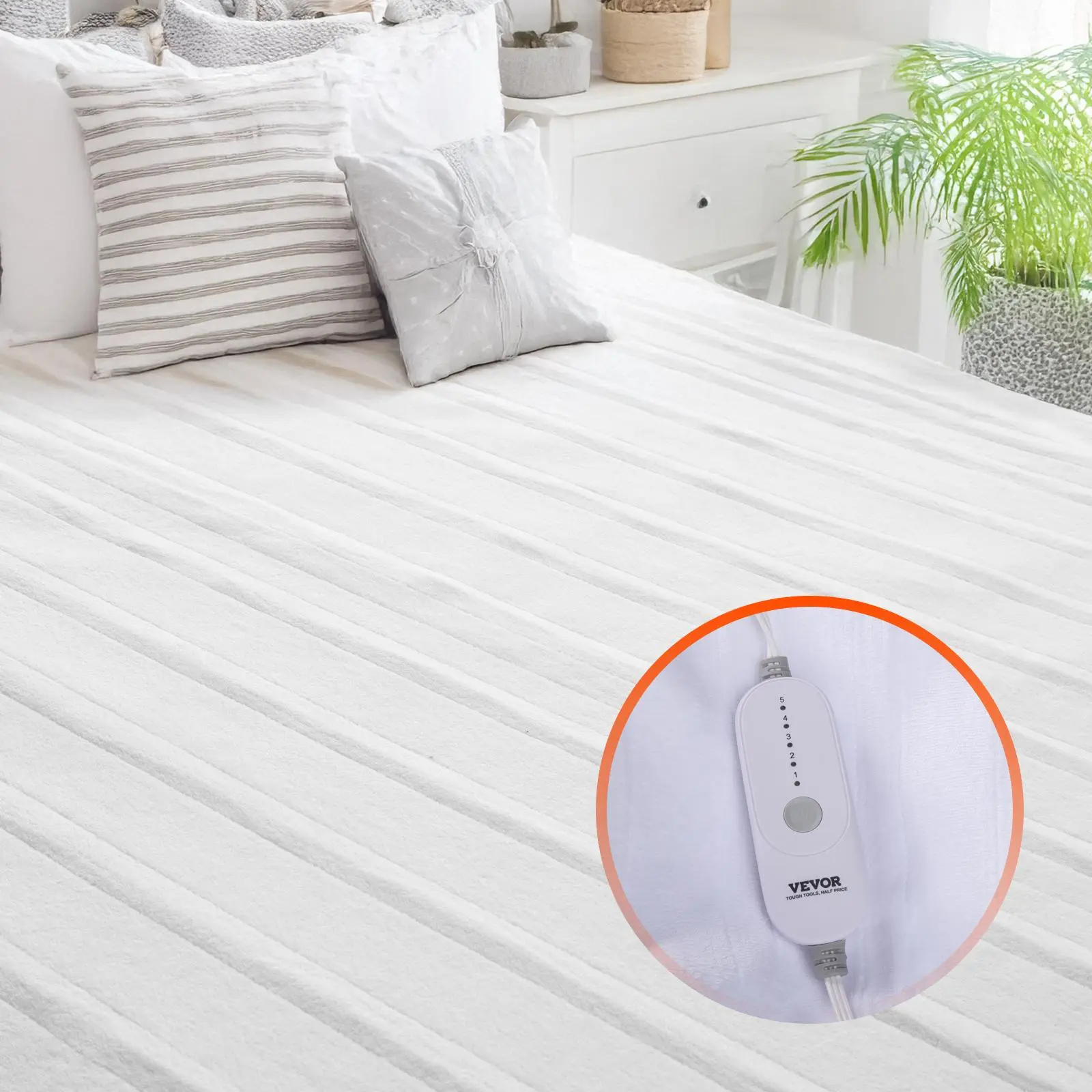 【SummerFinds】VEVOR Heated Mattress Pad,  , 39 x 75 in, Electric Bed Warmer with 1-5 Heat Settings Control, 10-Hour Auto Shut Off, Machine-Wash Breathable Coral Fleece Heating Electric Mattress Sheets, White