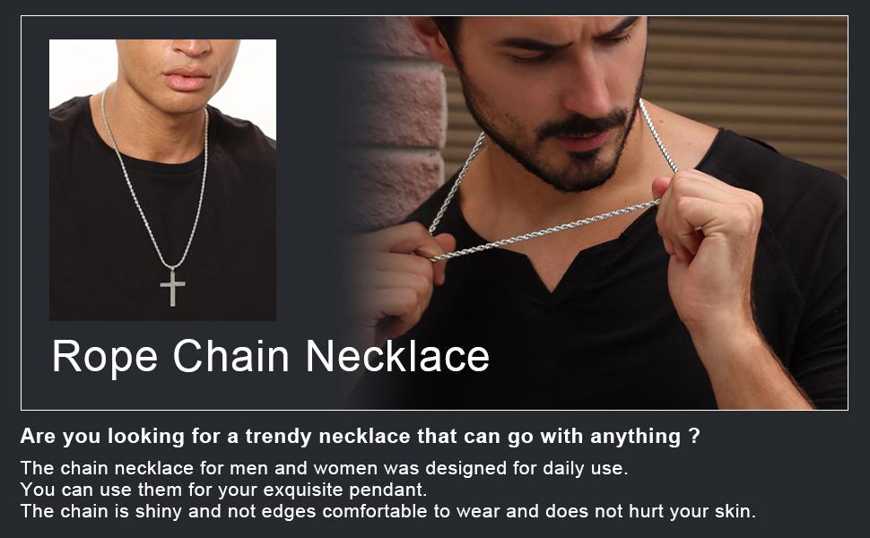 2/2.5/3/4/5/mm Rope Necklace for Men and Women, Silver Rope Chain for Boys and Girls