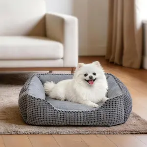 Flannel Dog Bed, Comfortable, Machine Washable, Non-slip Bottom, Suitable For Small Dogs, Durable with Supportive Sidewalls.