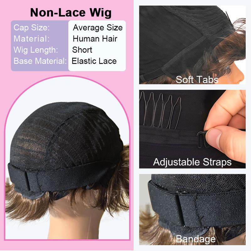 ShowReal 025 Short Pixie Cut Egg Wavy Curly Bomb Black Colorful Mommy Wig Pin Curls Brizalian Virgin Human Hair Cute Style Wigs For Black Women Daily Party Use