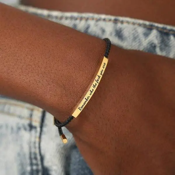 "Remember Who The F*ck You Are" Engraved Phrase Bracelet - Tough Love Inspirational Sliding Knot Adjustable Cord, Sleek Design Inscribed Message Bracelets & Bangles, Empowerment Gift