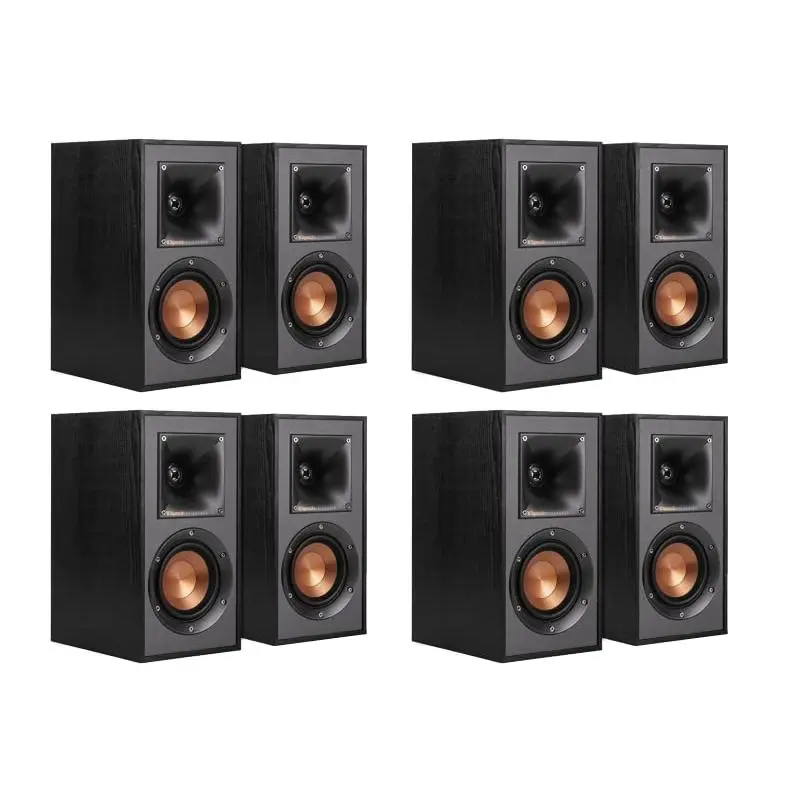 Klipsch Reference R-41M Compact Wired Bookshelf Speakers (4 Pairs - 8 Units, Black) with Aluminum Construction, 90db Sensitivity, 1"-Aluminum LTS Tweeter, 4"-Spun-Copper IMG Woofer, High-Wattage Audio Performance for Hi-Fi Setup Home Entertainment Square,