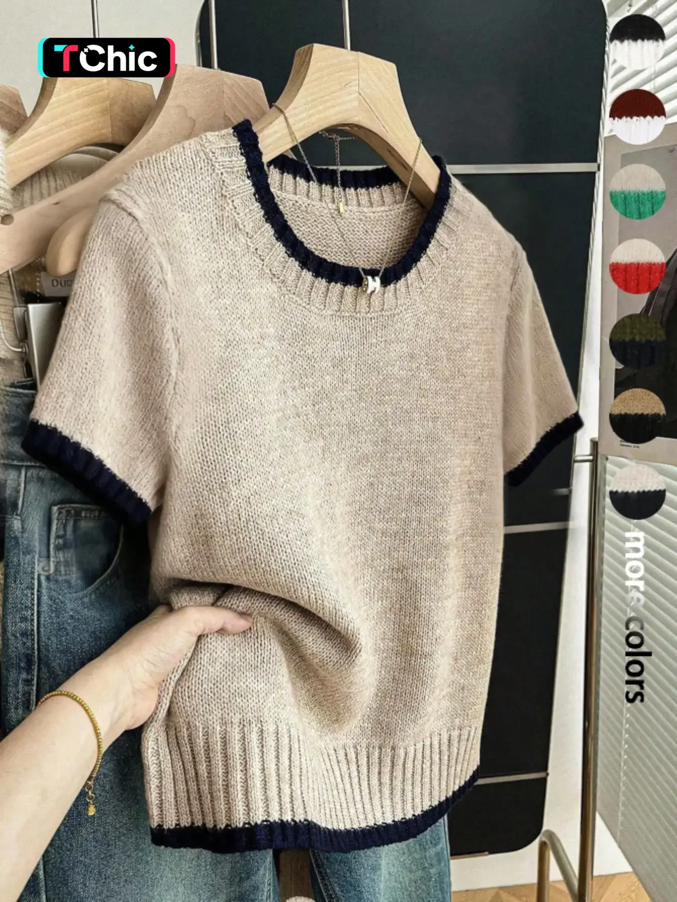 Women's Simple Round Neck Knitted Short Sleeve Top for Daily Commuting and Dating, Casual and Comfortable, Versatile Everyday Wear, Knitwear Womenswear Fit, Knit Clothing Daily