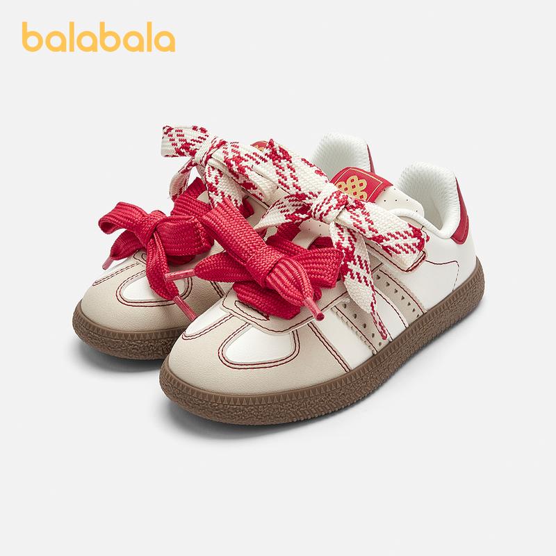 Balabala Kids Sneakers Girls' Training Shoes 2025 Breathable Anti-Slip Easy Velcro Spring Colors White Red Dreamy Pink Full Rubber Outsole Leather Toe Cap