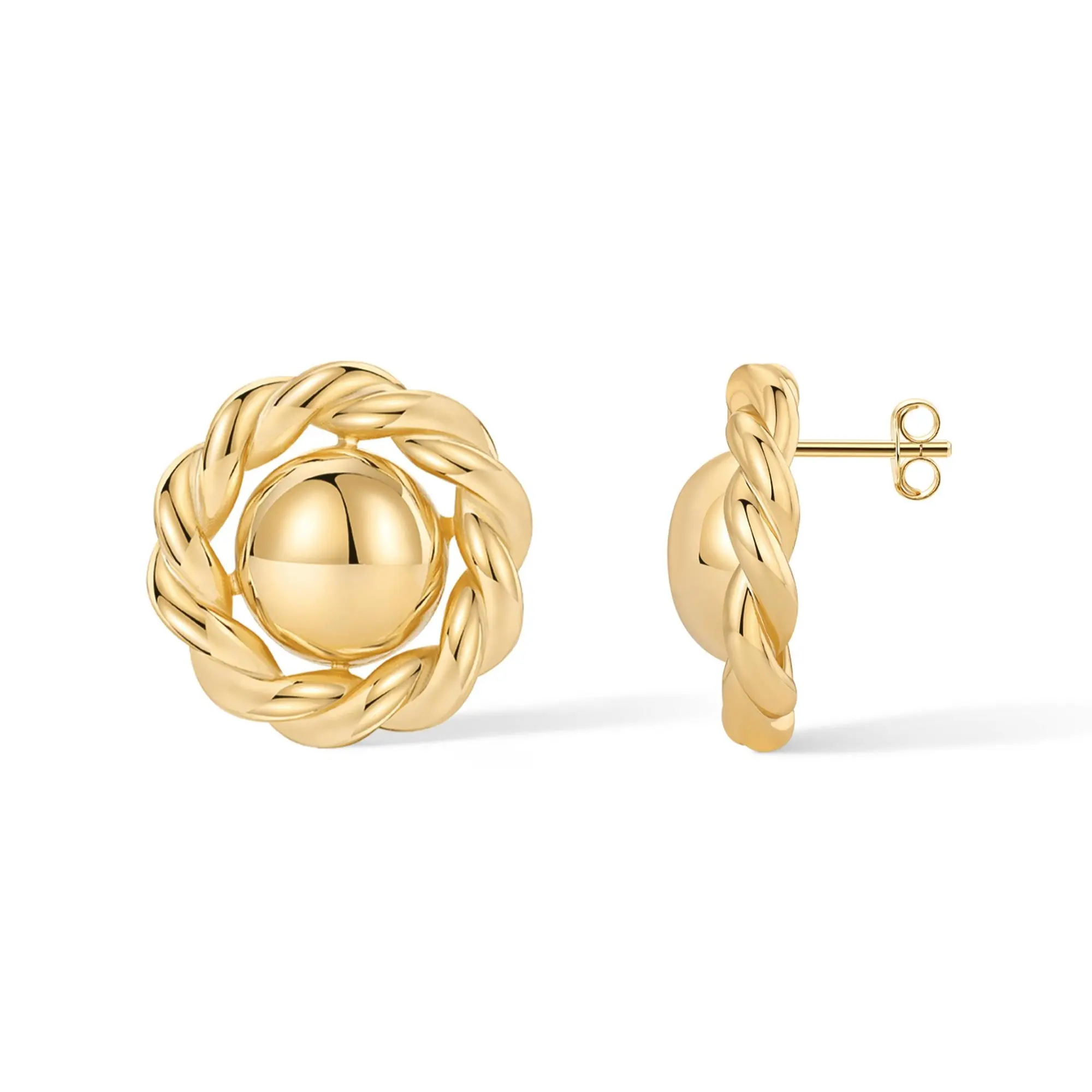 PAVOI 14K Gold Plated Chunky Rope Knot Vintage Button Stud Earrings for Women - Gold Statement Earring Pair