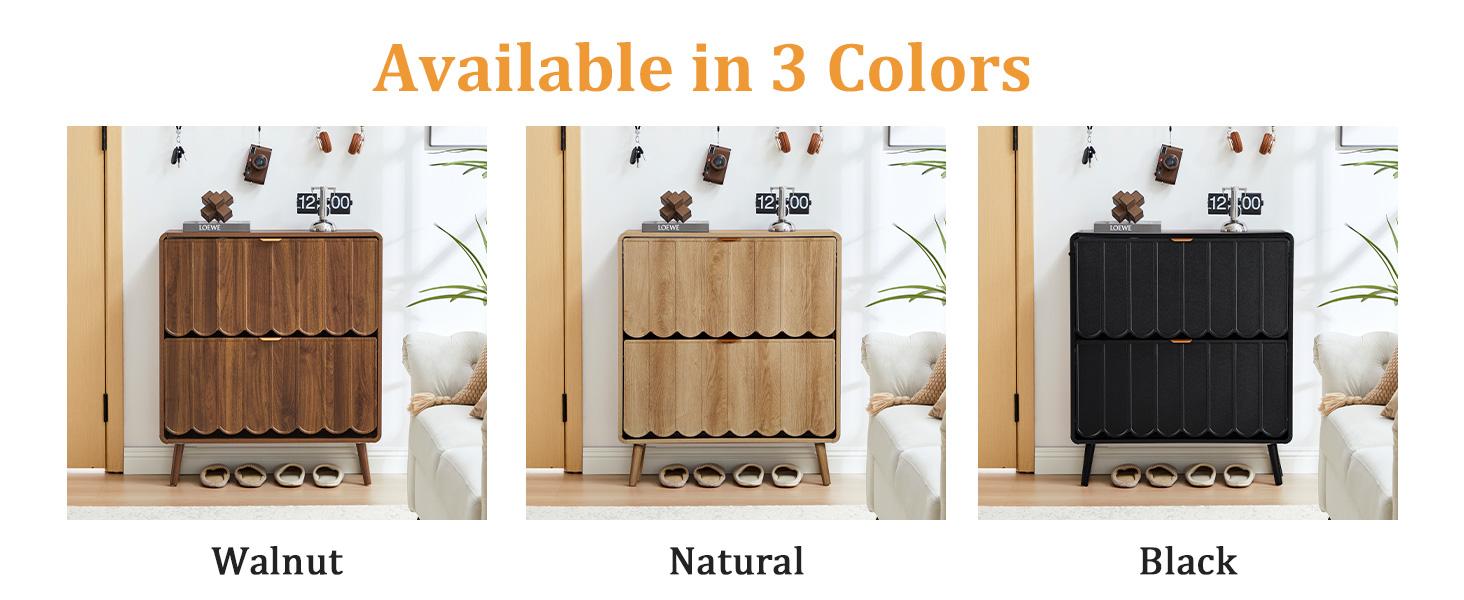 Giratree Shoe Storage Cabinet for Entryway with 2 4 Flip Drawers, Freestanding Narrow Wood Shoe Cabinet with Wave Panel, Hidden Shoe Organizer for Foyer, Hallway