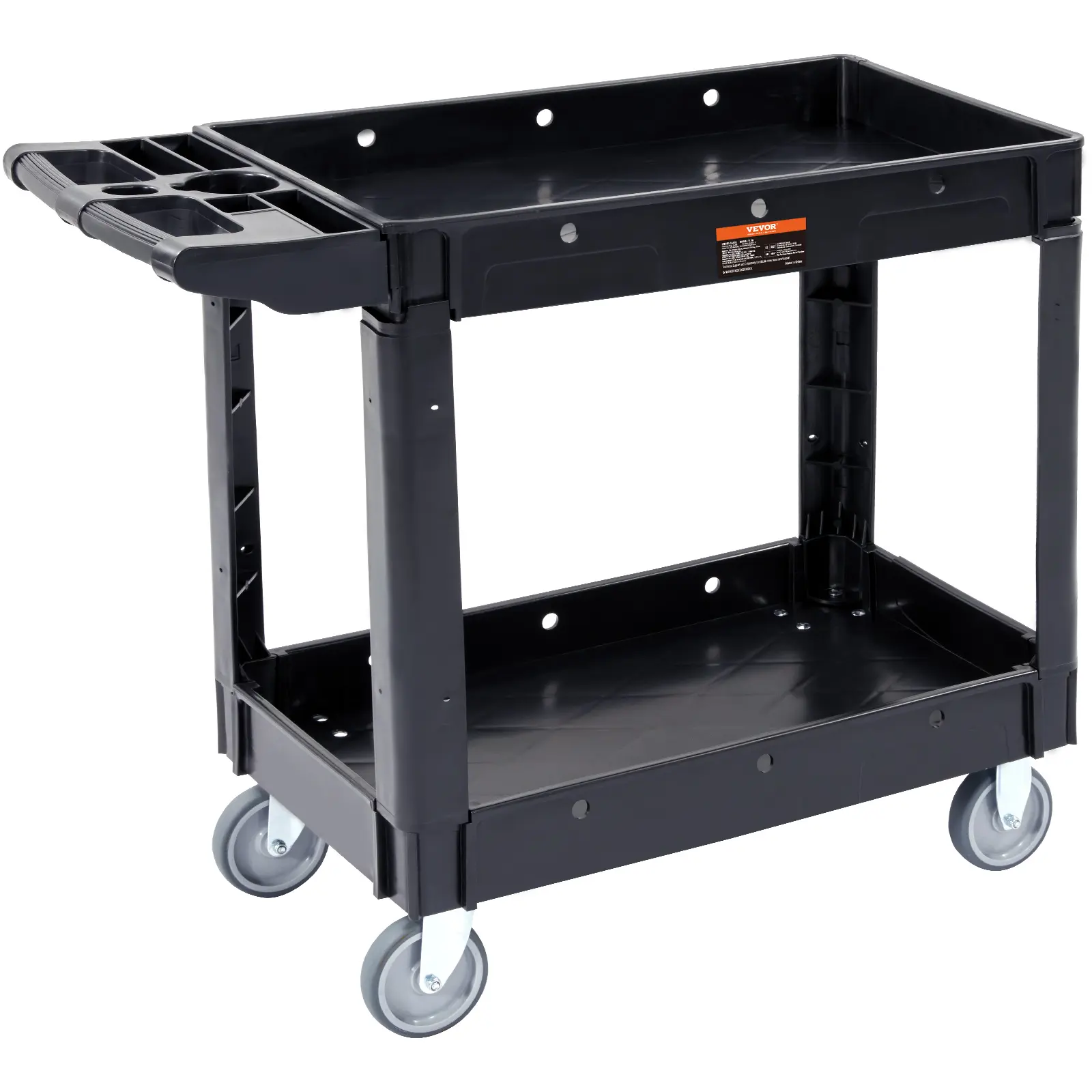 【Summerfinds】VEVOR Utility Service Cart2 Shelf 550LBS Heavy Duty Plastic Rolling Utility Cart with 360° Swivel WheelsMedium Lipped ShelfErgonomic Storage Handle for Warehouse/Garage/Cleaning/Office,dorm essentials,home decor