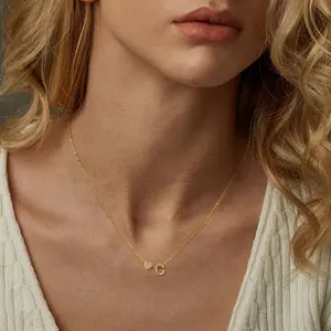 Kyerlyn Tiny Initial Necklaces 14K Gold Plated Heart Letter A-Z Necklace Dainty Heart Name Necklace Personalized Initial Tag Pendant Birthday Gifts Anniversary Gifts Jewelry for Women Mother's Day gifts for mom