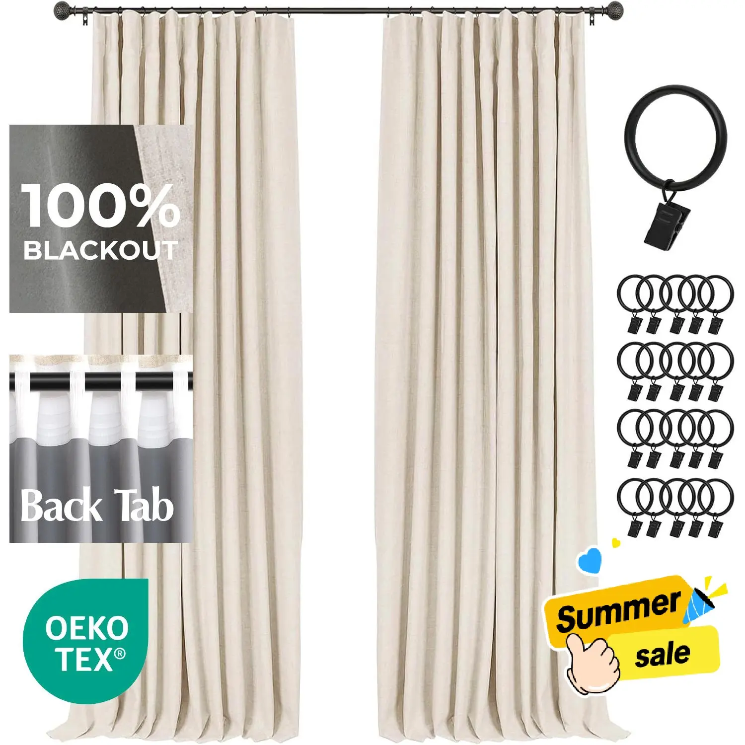 Inovaday | Blackout Curtains-2pcs Linen Curtains for Bedroom,Living Room-Rod Pocket/Clip Rings Style,Thermal Insulated Curtains, Back To School Renter-Friendly/Dorm Essentials,OEKO-TEX Certified Home Decor,Home Essentials