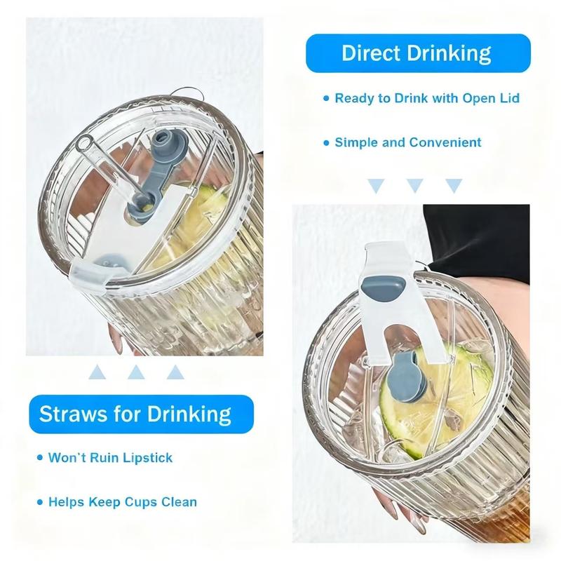 Set of 2 Glass Tumblers with Lids & Straws, Premium Thick Glass Cups, Reusable Glass Cups for Iced Coffee, Smoothies, Juice & Cocktails