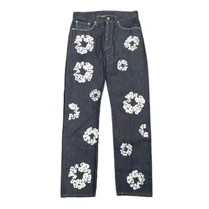 Denim Tears x Levi's 501 The Cotton Wreath Logo Rhinestone Studded Jeans Selvedge Indigo White Multi