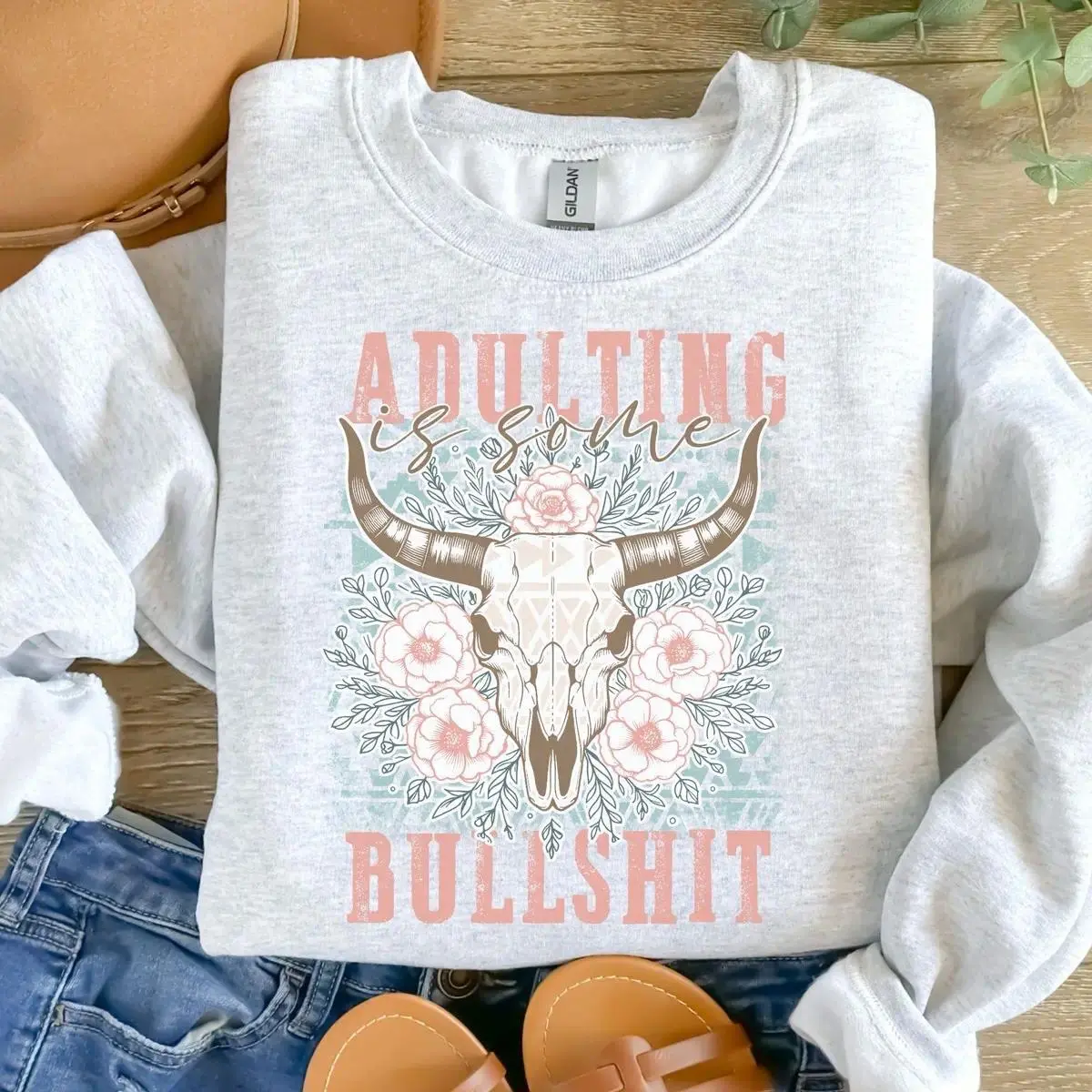 Adulting Is Some Bullshit Graphic Sweatshirt Funny Adult Life Quote Crewneck Casual Unisex Pullover Streetwear Cozy Everyday Wear Humorous Gift for Friends Women Men