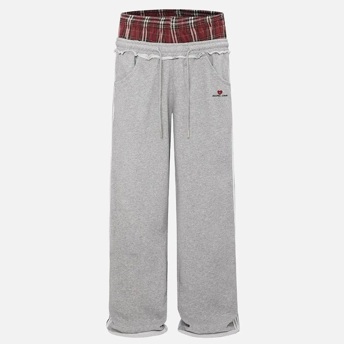 Aelfric Eden Men's Baggy Fit Cotton Sweatpants - Plaid Patchwork, Double Drawstring Elastic Waist, Stripe Accents, Pockets, Unisex 2000s Vintage Streetwear Clothing, Everyday Summer Joggers