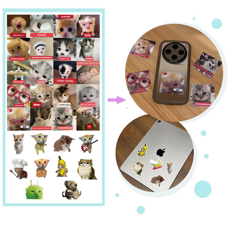 50 PCS Cat Meme Sticker Aesthetic Kawaii Cute Sticker Pack for Journaling, Phone Case & Laptop Decor Valentine's Day gift