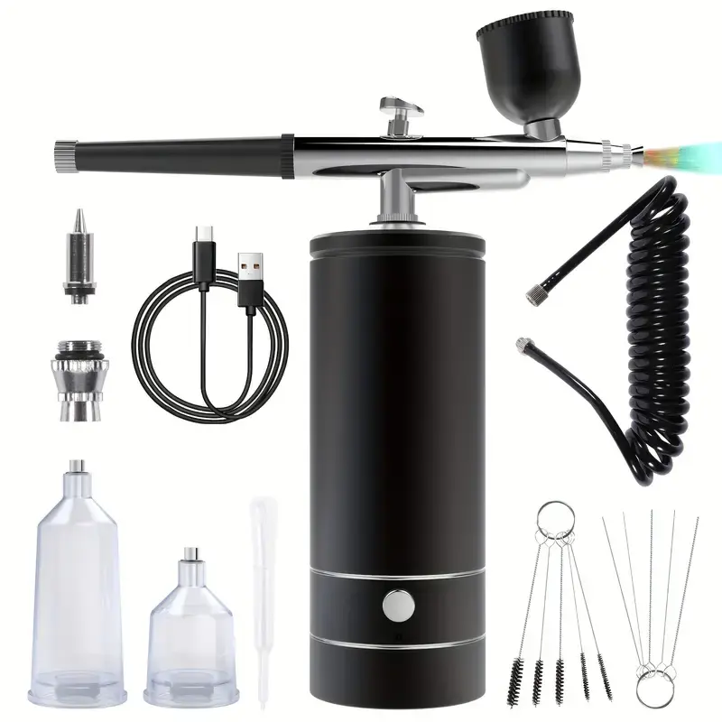 Cordless Airbrush Kit with Compressor - USB Rechargeable Portable Spray Gun for Art, Includes 20cc & 40cc Cups, Batteries, Cells, Cleaning Brushes for Solvent-Based/Water-Based Paint, Makeup (Us Yes Compatible)