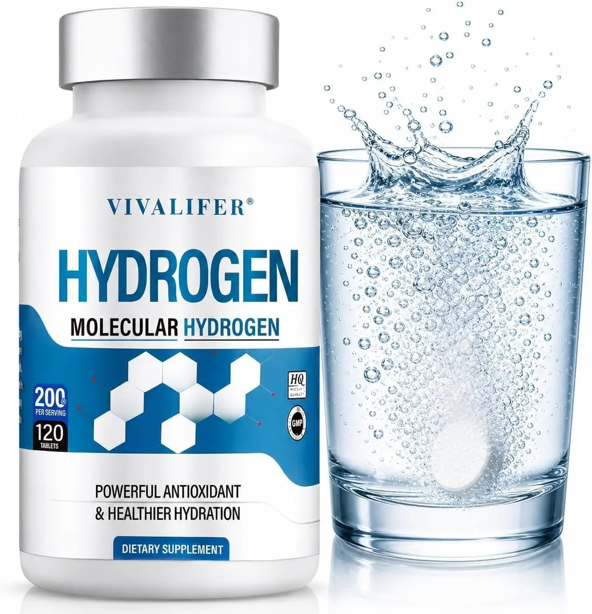 Molecular Hydrogen Water Tablets 120ct with 200mg Magnesium – Fast Dissolving Effervescent Drink Infuser for Daily Hydration, Powerful Antioxidant Defense, Workout Recovery, and Clean Energy Boost