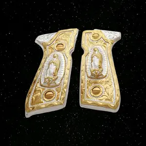 cachas virgen de guadalupe beretta custom 92fs holy virgin grips gold and silver plated