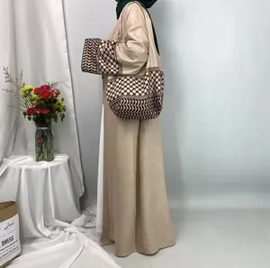 Kefiyyeh embroidery open abaya with cross body bag