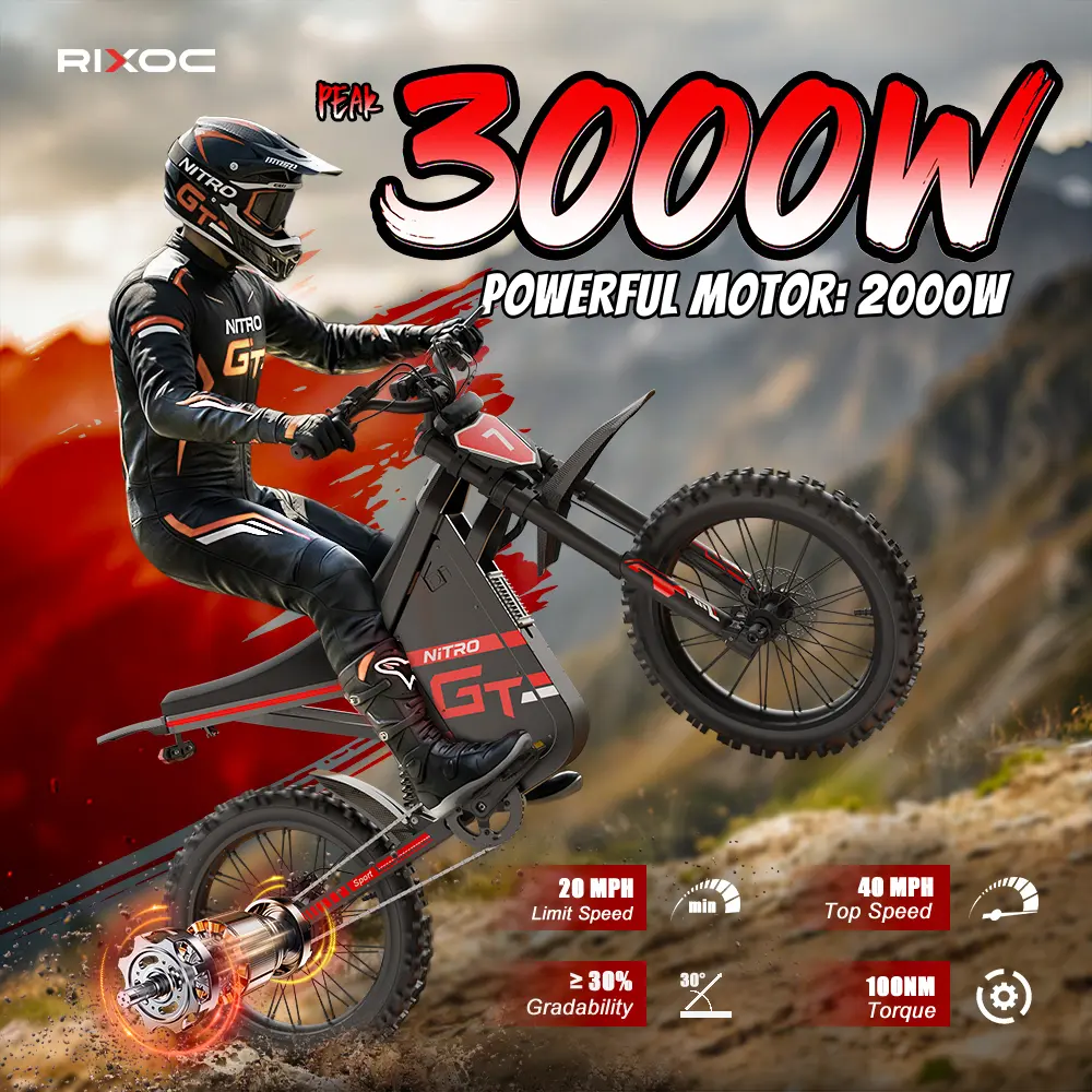 GT19 Adult Dual Suspension Electric Bike - 3000W Peak Motor, 52V 31.2Ah Battery, 40 MPH Top Speed, 24 MPH Ride, 19-in Tires, Dual Hydraulic Brakes, 30° Gradient Capability, for Off-Road & City Cycling,camping essentials, Cycling Gt19 Adult, 3000W Motor